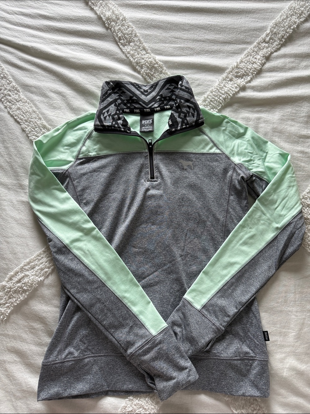 PINK Quarter-Zip Workout Pullover in Mint & Gray